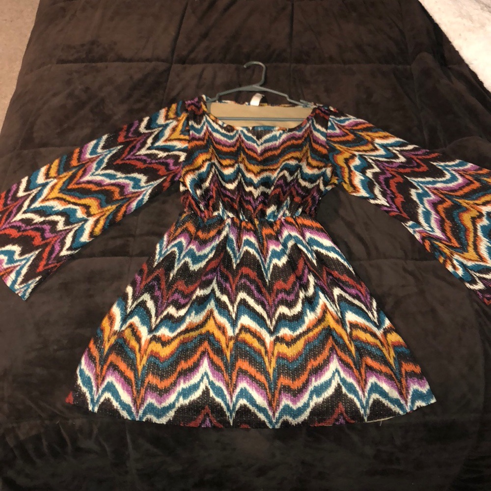 Multi color bell sleeve mini dress
